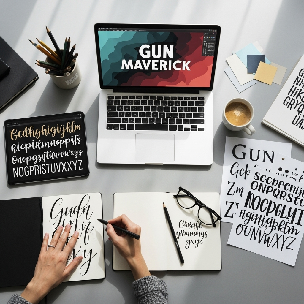 Generate an eye-catching, high-quality featured image for a blog post about: Gun Maverick Logo Font: