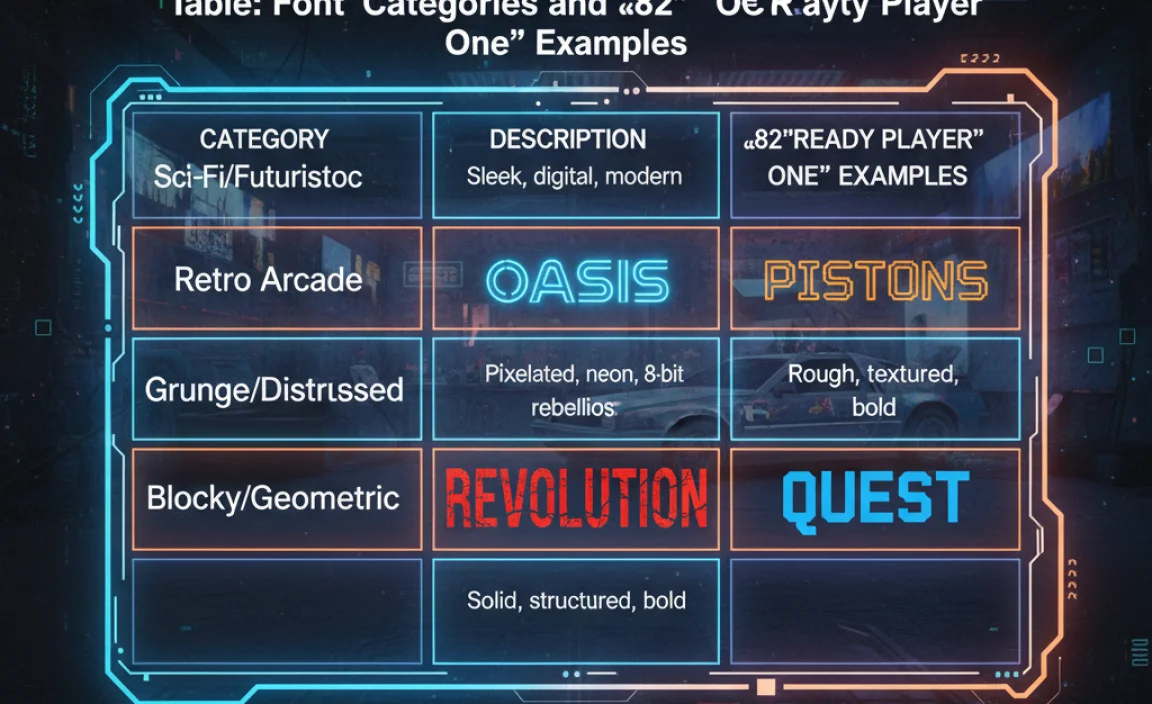 Table: Font Categories and “Ready Player One” Examples